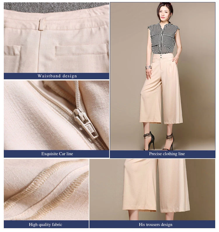 Women′s Summer Loose Straight Hight Waist Wide Leg Pants Cropped Trousers OEM Supplier in Guangzhou