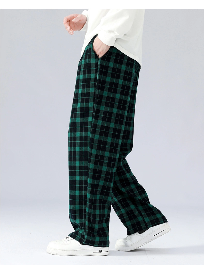 Autumn and Winter New Sweatpants Men Adjustable Wide Leg Joggers Plus Size Streetwear Plaid Casual Straight Long Baggy Pants/Trousers/Clothing