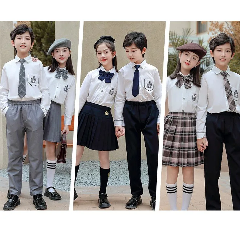 Spring and Autumn British Style White Children′s Class Uniform Performance Clothing Primary School Uniform Suit