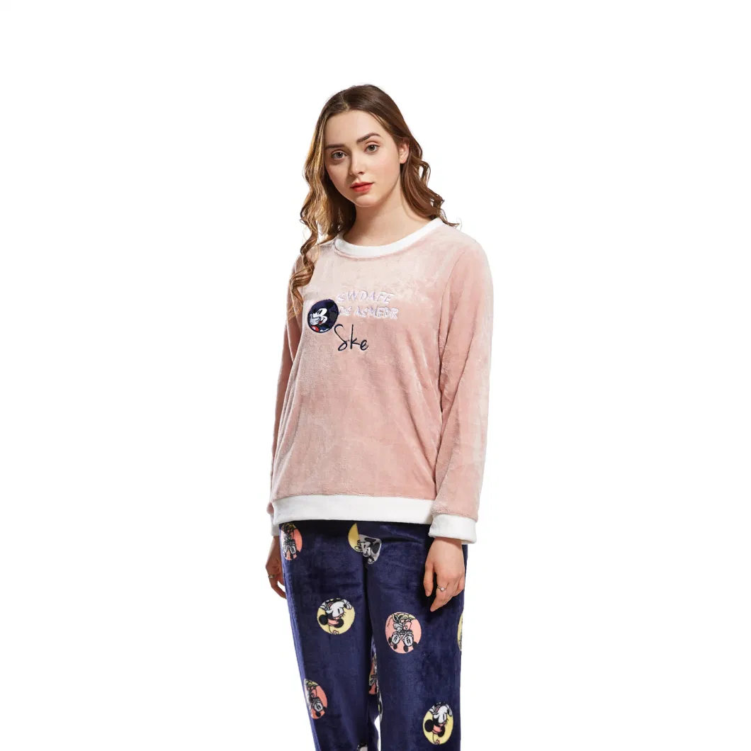 Spring New Leisure Housecoats Loose and Comfortable Pajamas Women′s Home Clothes Set Long-Sleeved Trousers