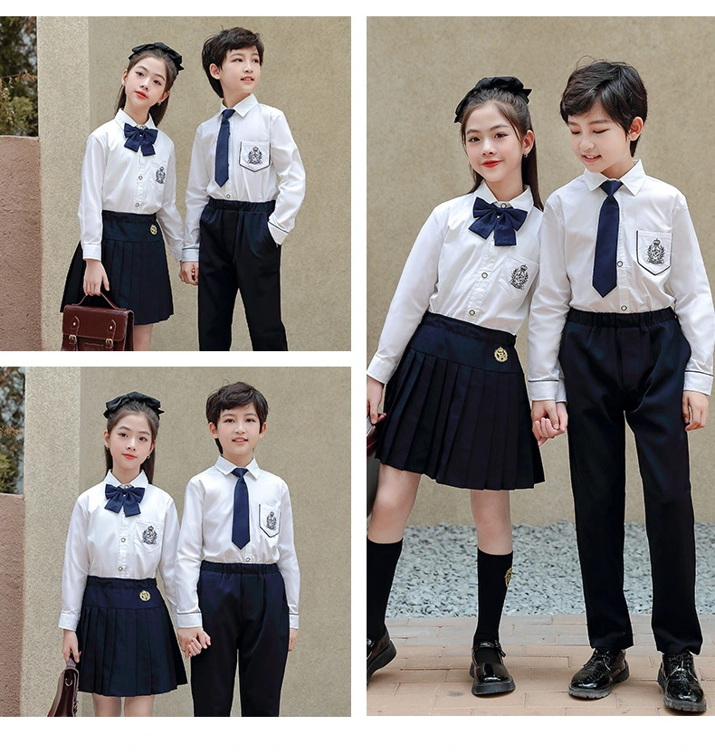 Spring and Autumn British Style White Children′s Class Uniform Performance Clothing Primary School Uniform Suit