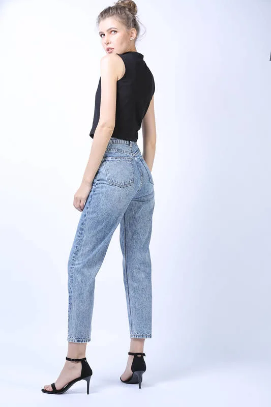 Women Pants MID Waist Lady Stretch Light Blue Trend Fashion Jeans